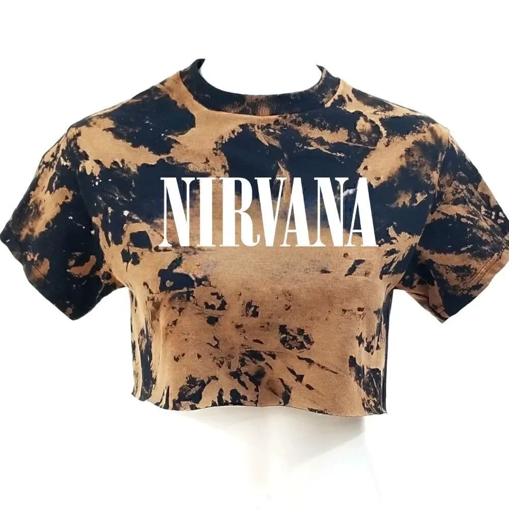 NIRVANA Acid Washed, Distressed "Cropped" Crop Top (Band Tee) Rock Tee - grunge